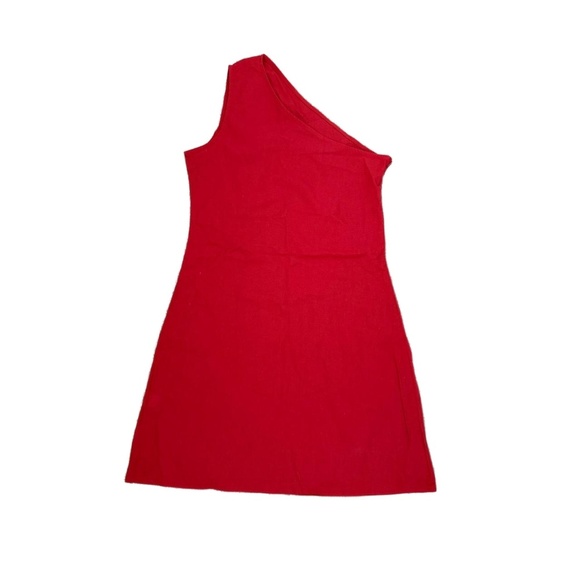 Cotton Blend Dress Womens Red One Shoulder Sleeveless Asymmetrical Neckline - Picture 1 of 4